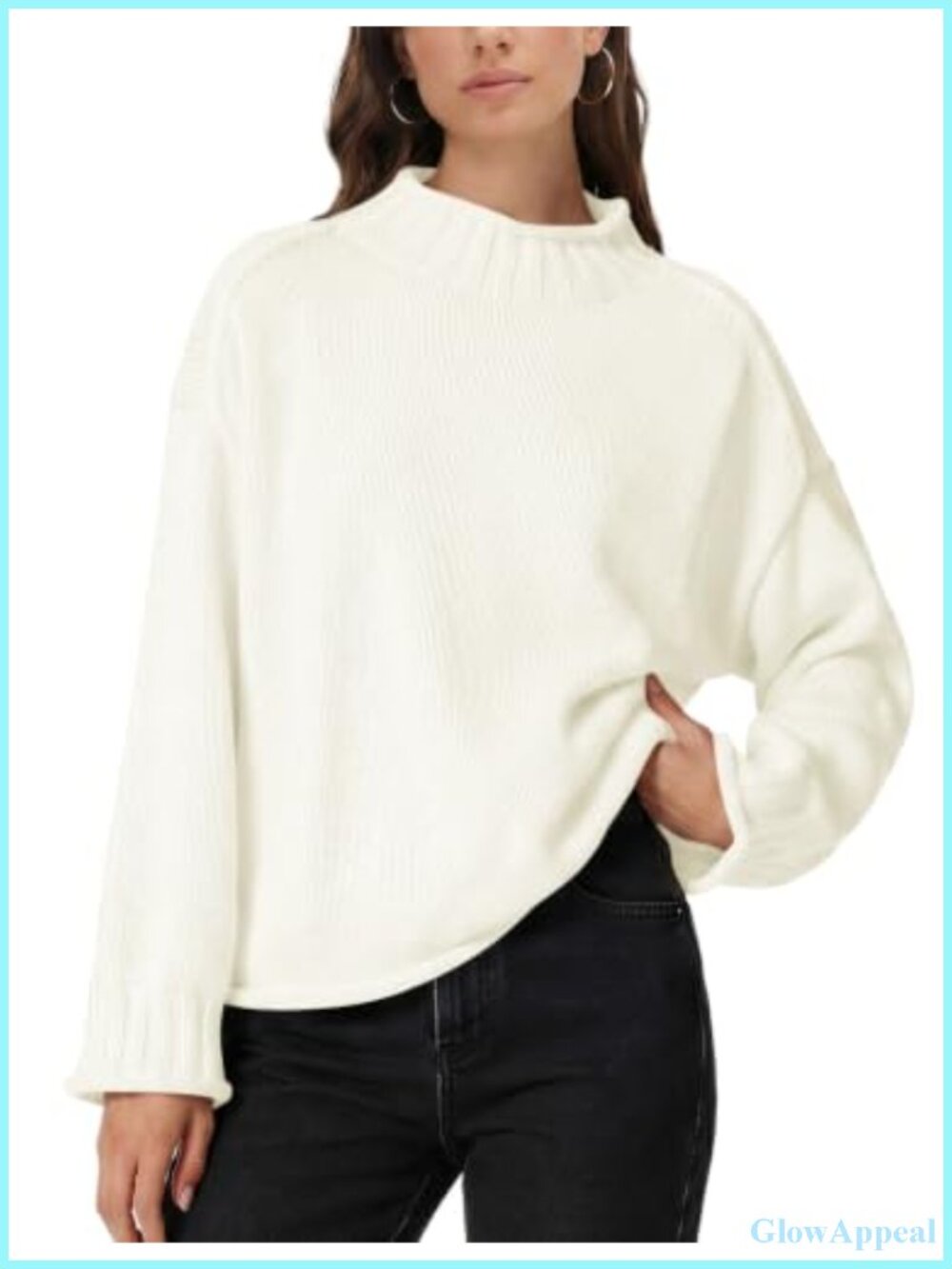 Womens Oversized Sweater Long Sleeve Mock Neck Pullover Fall Winter Knit